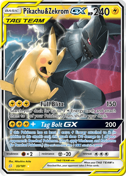 33/181 Pikachu & Zekrom GX - Ultra Rare - Team Up (TEU) Ultra Rare