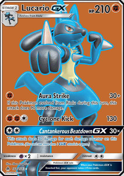 122/131 Lucario GX - Full Art Ultra Rare - Forbidden Light (FLI)